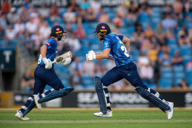 Running up the records: Adam Lyth, left, and Dawid Malan shared a record first-wicket partnership for Yorkshire in T20 cricket.
