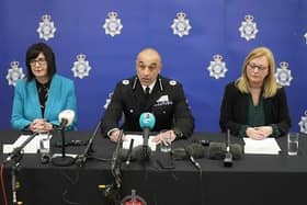 (left to right) Director of Public Health at Hull City Council Julia Weldon, Assistant Chief Constable Thom McLoughlin, and Director of Housing, Transportation, and Public Protection at East Riding of Yorkshire Council Angela Dearing speak at a press conference at Melton Police Station, North Ferriby, Hull, to give updates on the investigation into Legacy Independent Funeral Directors. Picture date: Thursday April 4, 2024. PA Photo. The funeral directors have been under investigation after officers recovered the bodies, as well as suspected human ashes, at their site on Hessle Road in Hull. See PA story POLICE Funeral. Photo credit should read: Danny Lawson/PA Wire