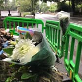 Flowers at the scene of the crash on Rochdale Road in Sowerby Bridge