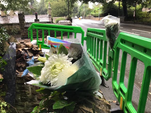 Flowers at the scene of the crash on Rochdale Road in Sowerby Bridge