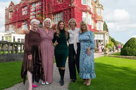At Goldsborough Hall for the Midlife Magic event, Gaynor Faye, centre, Annie Stirk (in AllSaints slip dress and jumper), Rachel Peru (in Phase Eight jumpsuit), Bernadette Gledhill (in Reiss blouse and John Lewis & Partners trousers) and Christine Talbot (in Mint Velvet dress). Styling by Chris Hartley and all clothes current collection at John Lewis Leeds. Picture by Kate Mallender