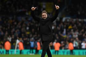 Thumbs-up from Leeds United manager Daniel Farke at the full-time whistle after his side's dramatic late win over Preston North End. Picture: Jonathan Gawthorpe.