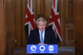 Britain's Prime Minister Boris Johnson speaks during a virtual press conference