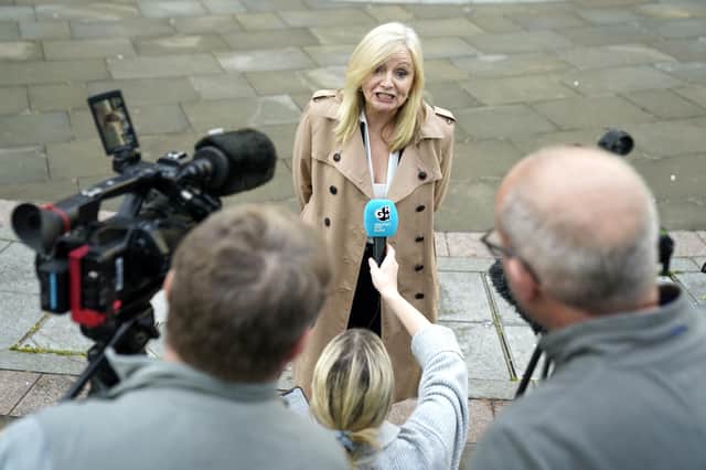 West Yorkshire Mayor Tracy Brabin speaks to the media outside Leeds Station