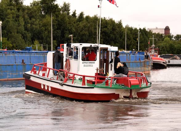 The vessel Little Kirkby leads part of the commemorative flotilla as boats retrace the historic route taken when the port and town of Goole officially opened in 1826