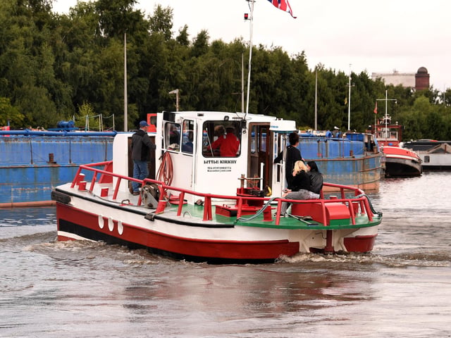 The vessel Little Kirkby leads part of the commemorative flotilla as boats retrace the historic route taken when the port and town of Goole officially opened in 1826