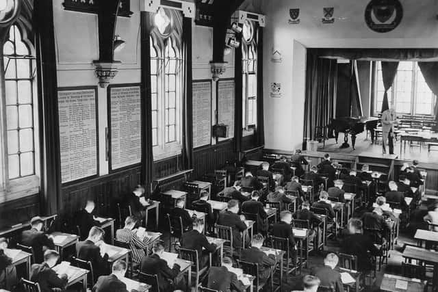 Pupils sitting exams in the hall at Leeds Grammar School, dated between the 1950s and 1960s. (Pic credit: Yorkshire Post)