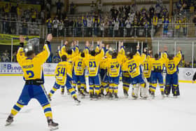 SIMPLY THE BEST: Leeds Knights salute their fans at Elland Road after winning the NIHL National league title for a second time. Picture: Jacob Lowe/Knights Media.