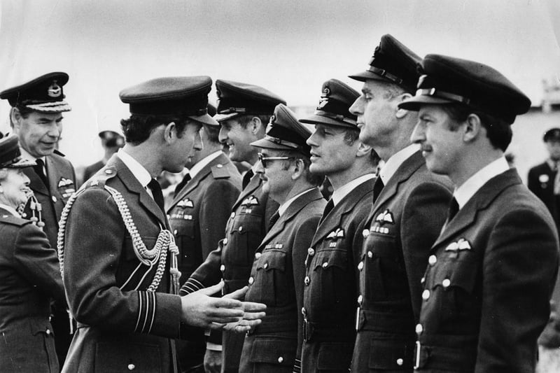 Prince Charles chats to officers who organised the event at RAF Finningley, now Doncaster Sheffield Airport, in July 1977.