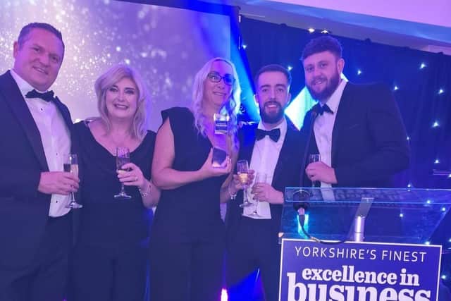 Left to right: Martin Eastwood chief operations officer, Lisa Sigsworth customer service agent, Sarah Medlock dispatch coordinator, Callum Sargant inventory and warehouse systems manager, & Lee Wild warehouse manager at the Excellence in Business Awards 2022.