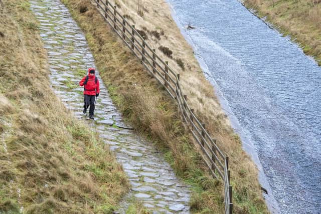 A Spine Challenger race competitor by the spillway at Wessenden Head reservoir near Meltham, West Yorkshire. (Pic credit: Tony Johnson)
