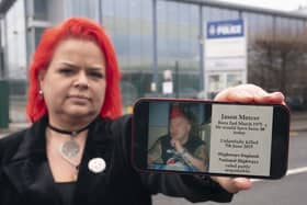 PABest Claire Mercer, whose husband Jason was killed along with Alexandru Murgeanu when they were both hit by a lorry after stopping on a section of smart motorway on the M1 near Sheffield following a minor collision, protests outside South Yorkshire Police HQ in Sheffield, to mark the third anniversary of her husband's death. Picture date: Wednesday March 2, 2022.