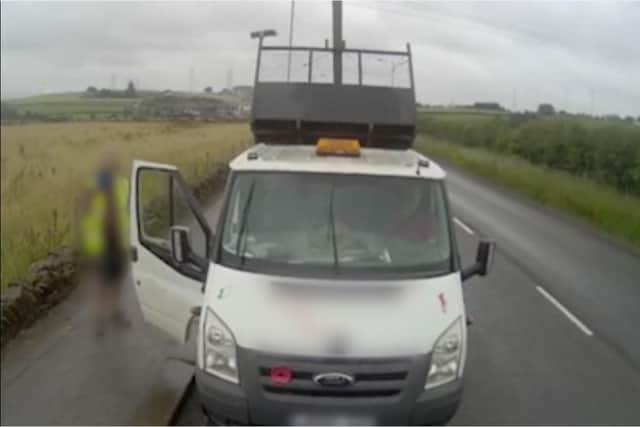 Man who raised the bed of his tipper truck to obstruct a police camera van cautioned
