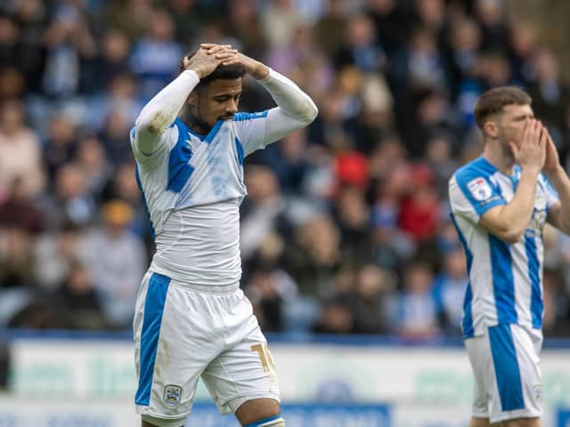 Huddersfield Town's Josh Koroma rues missing a great opportunity against Swansea City. Picture: Tony Johnson
