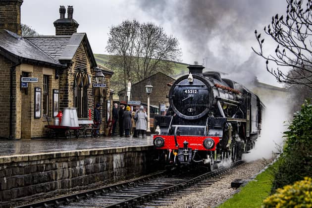 The 45212 'Black 5' steam train at Oakworth Station, on the Keighley and Worth Valley Railway. Picture Tony Johnson