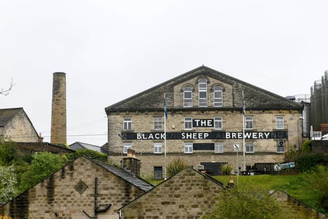 The Black Sheep Brewery on the hill at the entrance to Masham