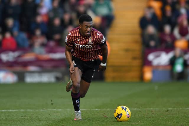 Bradford City wing-back Josh Neufville, pictured in action against Cardiff City on Saturday afternoon. Picture: Jonathan Gawthorpe