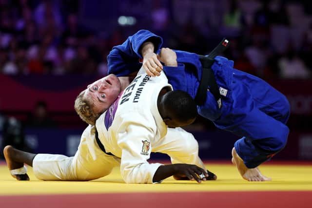 Contorted: Charlie Ayre of Team England competes against Regan Wali of Team Kenya during the Men -60 kg Contest for Bronze Medal 1 on day eight of the Glasgow 2026 Commonwealth Games at SEC Centre (Picture: Lintao Zhang/Getty Images)
