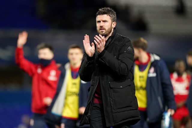Middlesbrough manager Michael Carrick applauds the fans following the Sky Bet Championship match at St. Andrew's. Picture: Nick Potts/PA Wire.