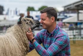 Matt Baker with a Wensleydale Sheep at the Great Yorkshire Show in 2022. Picture: James Hardisty.