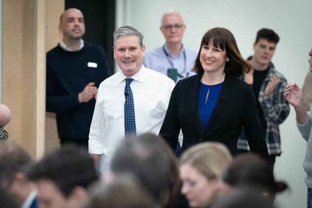 Labour leader Sir Keir Starmer arrives at UCL at the Queen Elizabeth Olympic Park, London with Shadow chancellor, Rachel Reeves