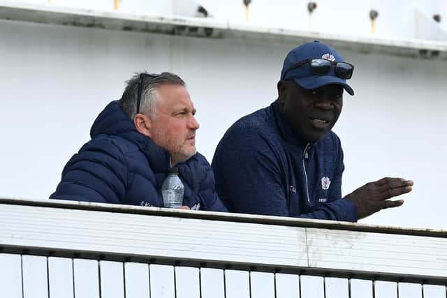 Yorkshire's managing director of cricket Darren Gough, left, and head coach Ottis Gibson will be hoping for big things from Neil Wagner. Photo by Gareth Copley/Getty Images.