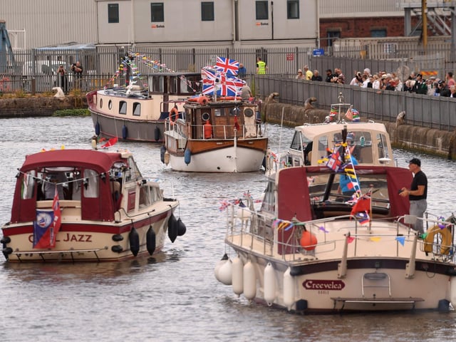 A colourful procession of historic and modern vessels navigates the docks, recreating the voyage made to mark Goole's official opening in 1826