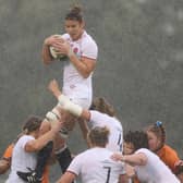 England captain Sarah Hunter secures the line out ball during the New Zealand 2021 Womens Rugby World Cup quarter-final match between England and Australia at the Waikatere Trusts Stadium in Auckland on October 30, 2022. (Picture: MICHAEL BRADLEY/AFP via Getty Images)