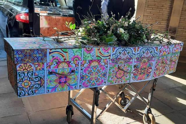 When  Ian Fellows' children Alison and Peter met funeral director, Zoe Midgley, at Co-op Funeralcare Brighouse they had an unusual request for her: to decorate their dad’s eco-friendly cardboard coffin with the pieces of art that he had created over the last couple of years.