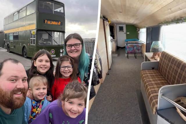 Conrad Kirk, 31, and his partner, Nicole McCarthy, 31, bought the 1978 Rod-Bodied Daimler Fleetline double-decker bus in September 2021 for £2,000