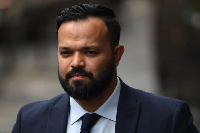 Former cricket player Azeem Rafiq arrives to attend a Cricket Discipline Commission hearing, relating to allegations of racism at Yorkshire County Cricket Club, in London on March 1, 2023 (Picture: DANIEL LEAL/AFP via Getty Images)