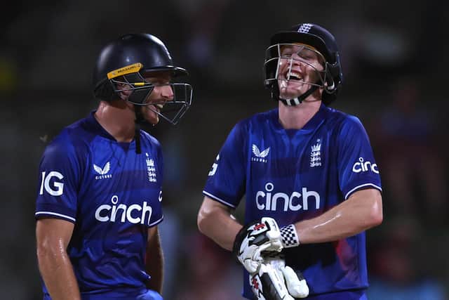 BRINGING IT HOME: England's Harry Brook (right) and captain Jos Buttler carried the visitors to victory over West Indies in Antigua Picture: Ashley Allen/Getty Images)