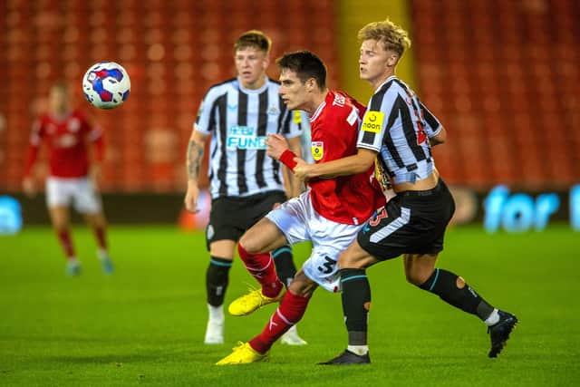 Barnsley loan striker Slobodan Tedic, pictured in action against Newcastle United U21s in the  Papa Johns Trophy earlier this season. Picture: Bruce Rollinson.