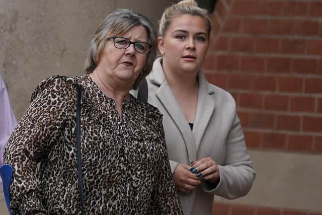 Bethany Cox (right) arrives at Teesside Crown Court