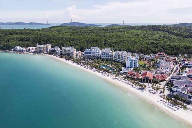 An aerial view of Emerald Bay