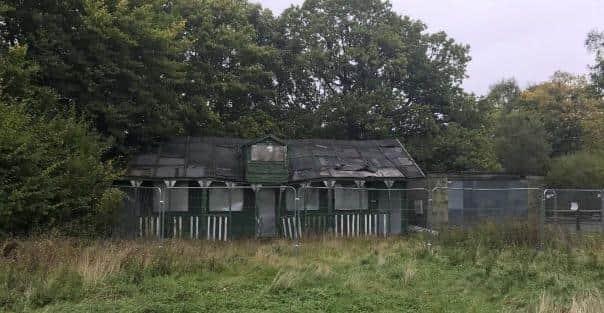 The derelict cricket pavilion at Pannal Ash cricket club in Harrogate
