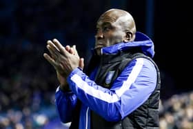 SHEFFIELD, ENGLAND - NOVEMBER 02: Darren Moore, Manager of Sheffield Wednesday applauds prior to the Sky Bet League One match between Sheffield Wednesday and Sunderland at Hillsborough Stadium on November 02, 2021 in Sheffield, England. (Photo by George Wood/Getty Images)