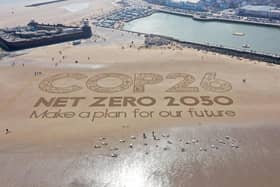 A giant sand artwork to highlight global warming ahead of the COP 26 global climate conference last year. PIC: Christopher Furlong/Getty Images.