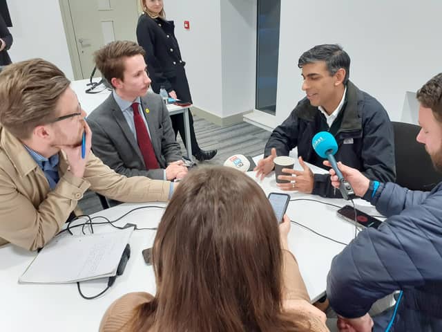 Rishi Sunak answers reporters' questions on visit to Scarborough.