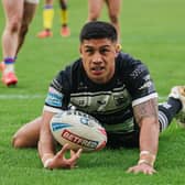Reasons for hope: Fa’amanu Brown scores a try in Hull FC's sole victory of the season to date against London Broncos. A second one against Hull KR today would be nicely timed. (Picture: Alex Whitehead/SWPix.com)