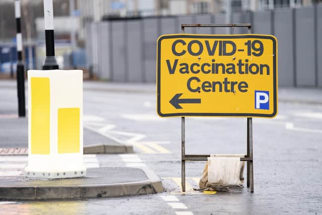 A direction sign outside the Elland Road Leeds Covid Vaccination Centre in 2021. PIC: Danny Lawson/PA Wire