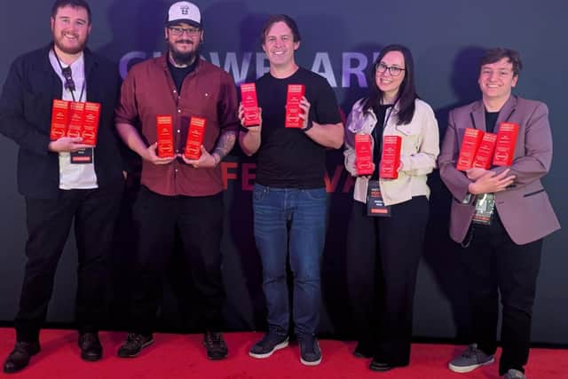 Pictured left to right; Rob Worsey (Director/Writer of All This Time), Dean Addison (Director of Gretchen), Daniel Smales (Festival Director), Kate Worsey (Producer of All This Time), Alex Masciotra-Milstein (Director/Writer of Disease)