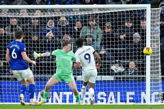 CLOSE: Dominic Calvert-Lewin hits a post (Image: Peter Byrne/PA Wire)