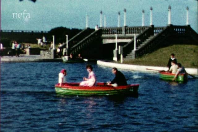 A still taken from the North East Film Archive showing visitors to the boating lake in 1958. Picture/credit: NEFA.