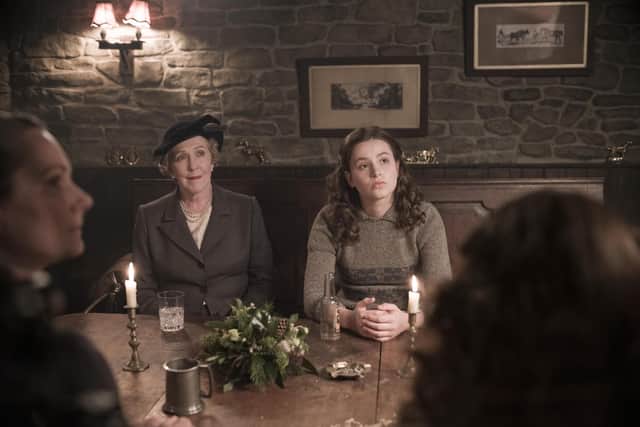 Patricia Hodge as Mrs Pumphrey and Imogen Clawson as Jenny Alderson, at The Drovers, for which a new set has been built in the Dales and features in All Creatures Great and Small series 4, the Christmas episode. Picture: Playground/Channel 5