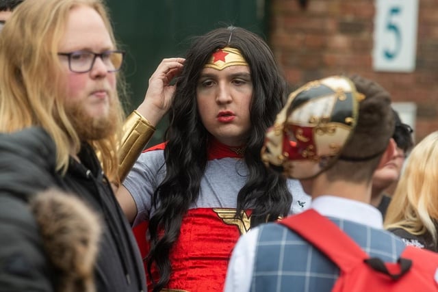 A Comic Con fan dressed as Wonder Woman.