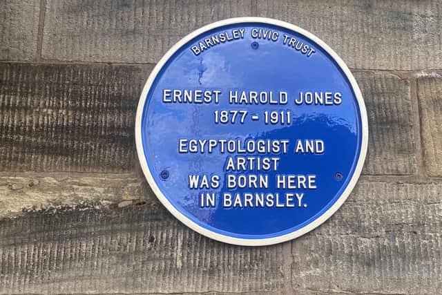 The Harold Jones blue plaque unveiled outside his birthplace in Sackville Street, near Barnsley town centre