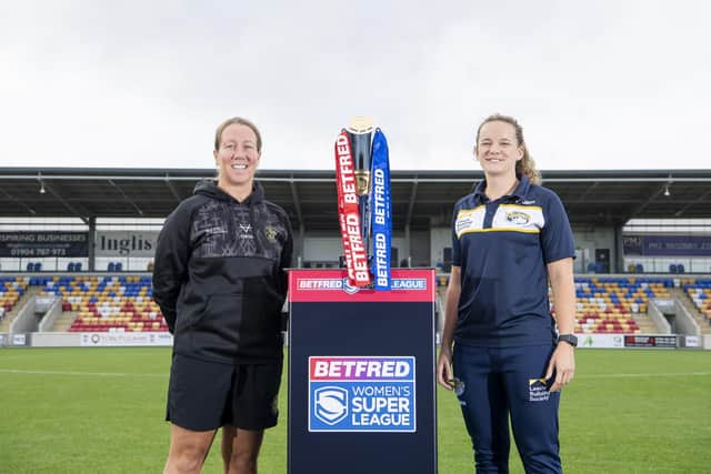 Lindsay Anfield, left, and counterpart Lois Forsell with the Women's Super League trophy. (Photo: Allan McKenzie/SWpix.com)
