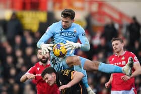 Bradford City keeper Sam Walker, pictured during the Sky Bet League Two match at Wrexham last season. Photo by Ben Roberts Photo/Getty Images.