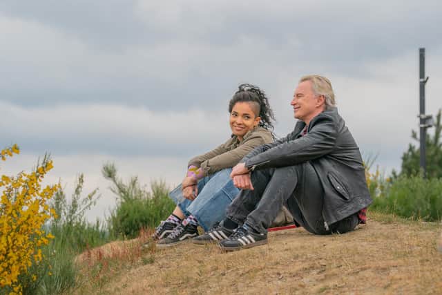 Talitha Wing as Destiny and Robert Carlyle as Gaz in the new TV series of The Full Monty. Credit: ©Disney+